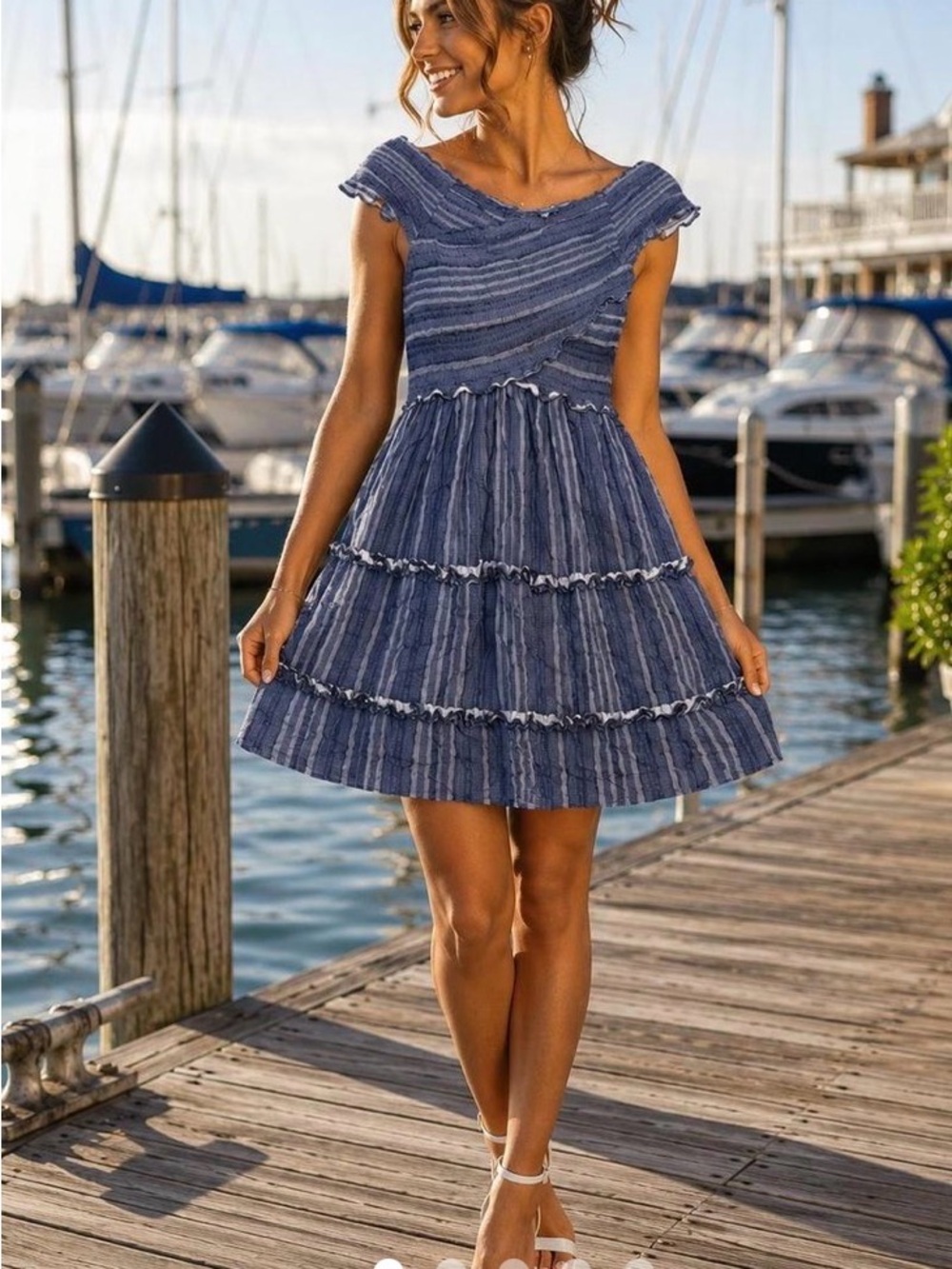 Striped Blue Tiered Summer Dress